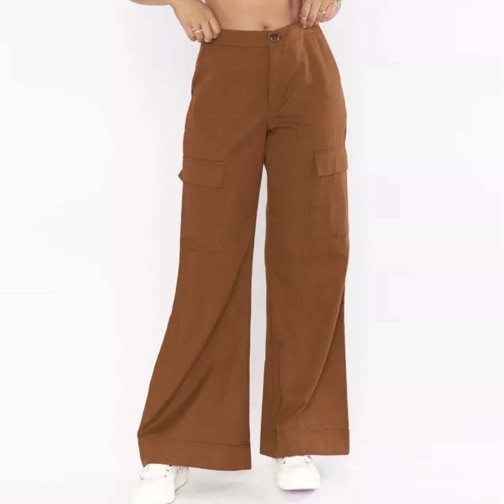 Show Me Your Mumu Courtright Cargo Pants Wide Leg Mid Rise Brown XL